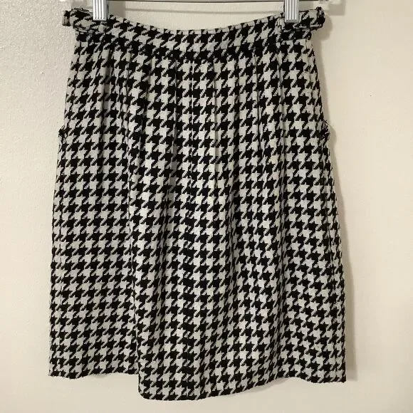 Houndstooth Academic Light Academia Preppy Retro Old Money Pleated Skirt Sz 0 - Picture 7 of 10